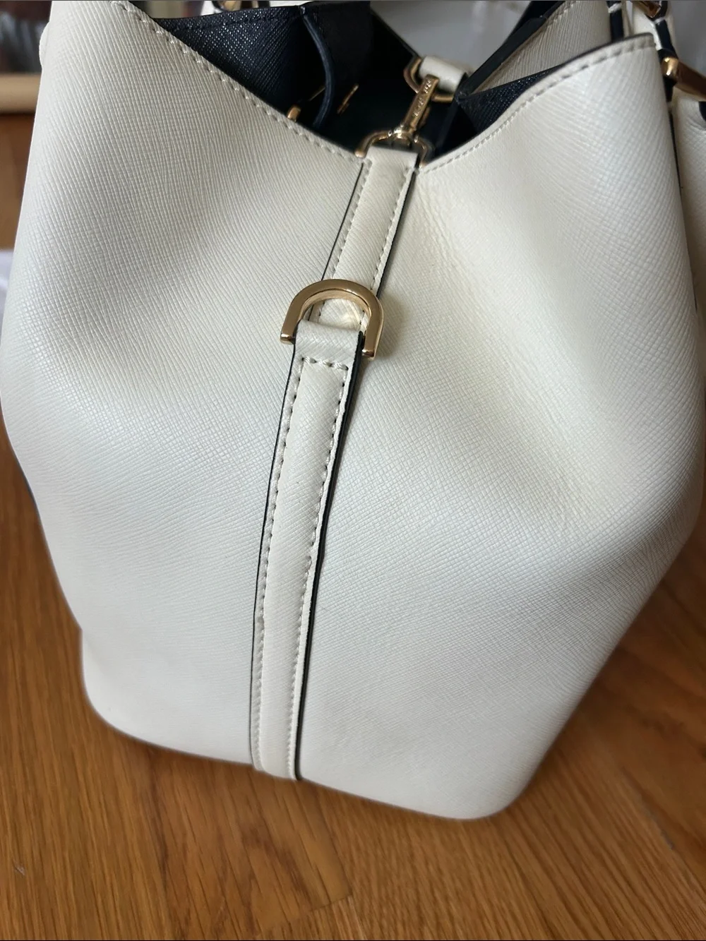 Michael Kors Cream Saffiano Leather Tote with Black Trim and Gold Hardware